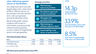 Screenshot of a financial report page showing shareholder return metrics, portfolio strategy boxes, and performance numbers.